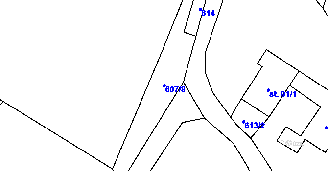 Parcela st. 607/8 v KÚ Sobkovice, Katastrální mapa