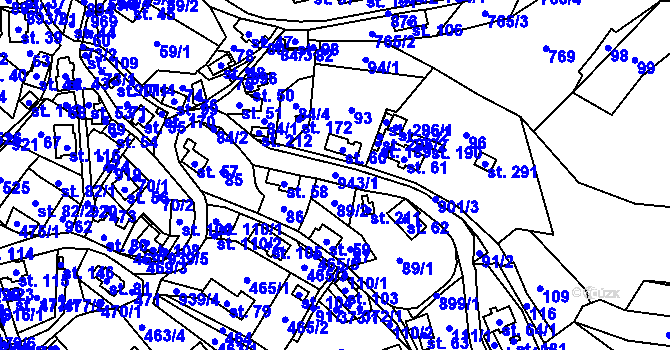Parcela st. 943/1 v KÚ Sobkovice, Katastrální mapa
