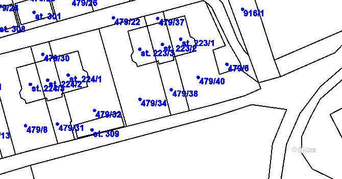 Parcela st. 479/38 v KÚ Sobkovice, Katastrální mapa