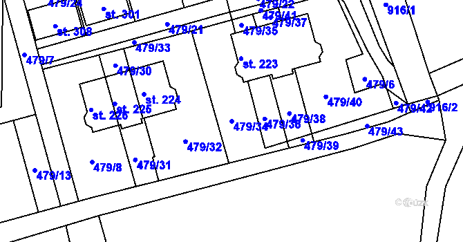 Parcela st. 479/34 v KÚ Sobkovice, Katastrální mapa