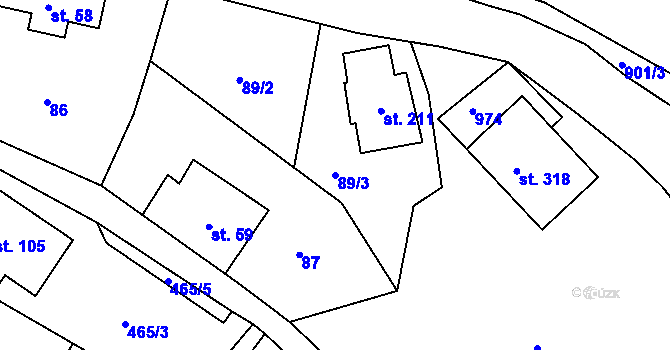 Parcela st. 89/3 v KÚ Sobkovice, Katastrální mapa