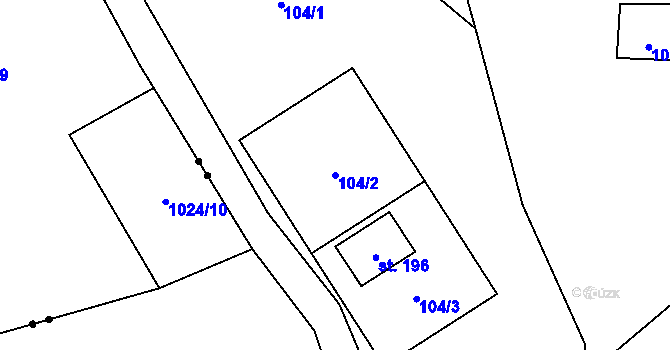Parcela st. 104/2 v KÚ Klepáčov, Katastrální mapa