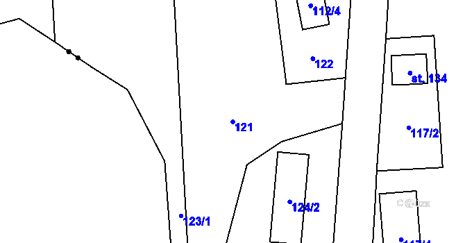 Parcela st. 121 v KÚ Klepáčov, Katastrální mapa