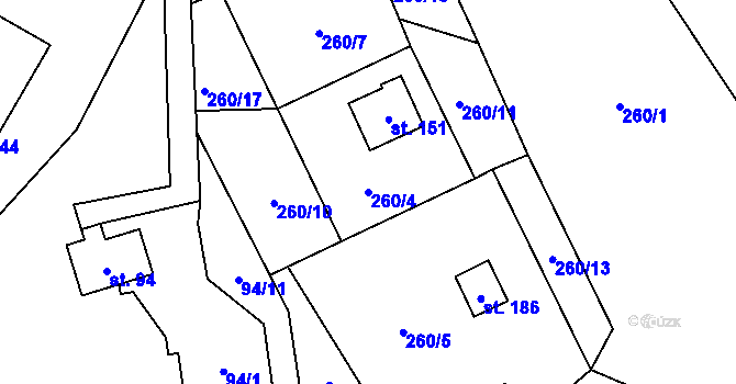 Parcela st. 260/4 v KÚ Klepáčov, Katastrální mapa