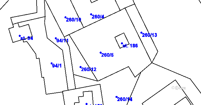 Parcela st. 260/5 v KÚ Klepáčov, Katastrální mapa