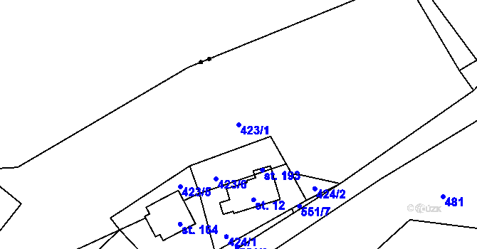 Parcela st. 423/1 v KÚ Klepáčov, Katastrální mapa