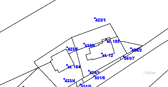 Parcela st. 423/6 v KÚ Klepáčov, Katastrální mapa