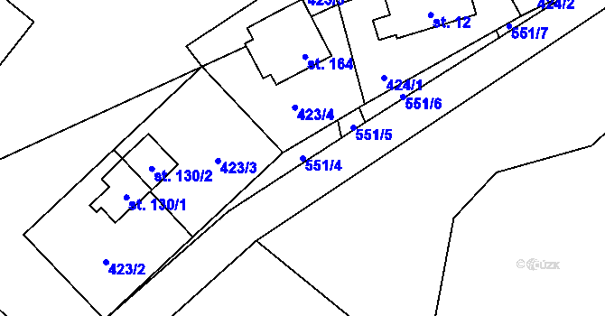 Parcela st. 551/4 v KÚ Klepáčov, Katastrální mapa