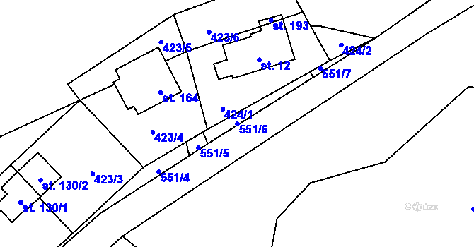 Parcela st. 551/6 v KÚ Klepáčov, Katastrální mapa