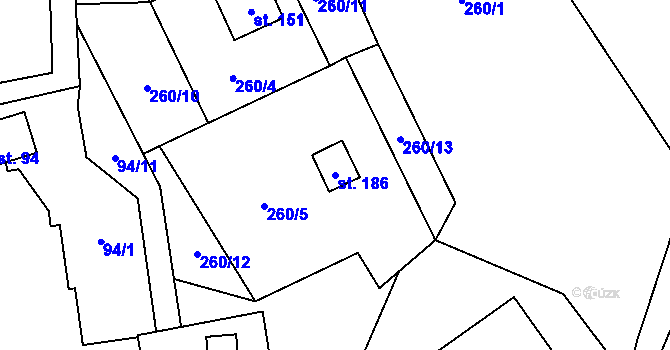 Parcela st. 186 v KÚ Klepáčov, Katastrální mapa