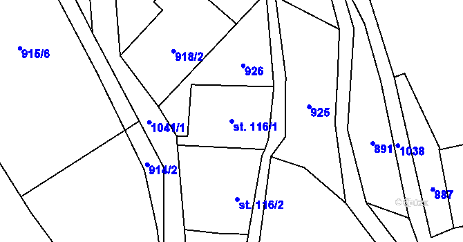 Parcela st. 116/1 v KÚ Rudoltice u Sobotína, Katastrální mapa