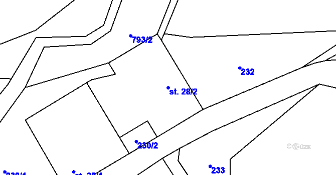 Parcela st. 28/2 v KÚ Rudoltice u Sobotína, Katastrální mapa
