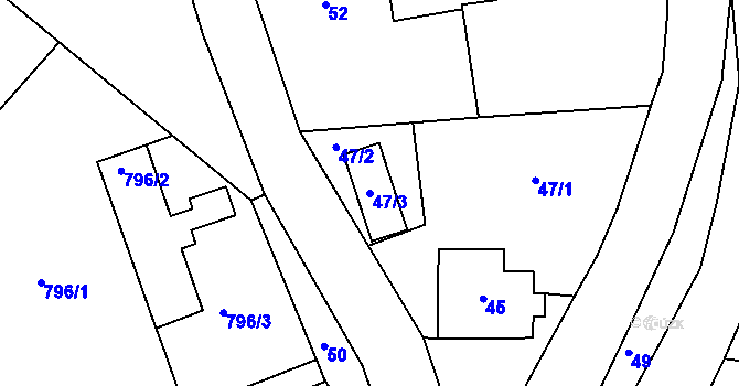 Parcela st. 47/3 v KÚ Sobotín, Katastrální mapa