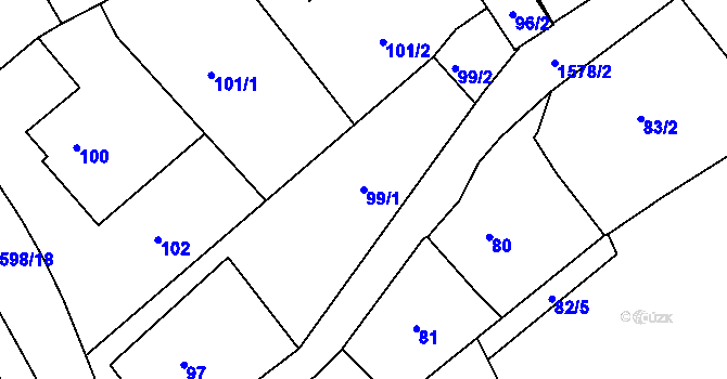 Parcela st. 99 v KÚ Sobotín, Katastrální mapa