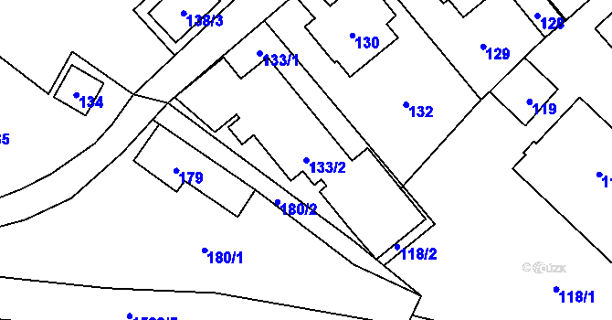 Parcela st. 133/2 v KÚ Sobotín, Katastrální mapa