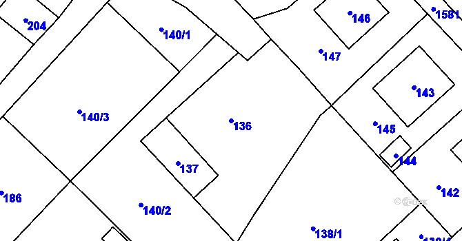 Parcela st. 136 v KÚ Sobotín, Katastrální mapa