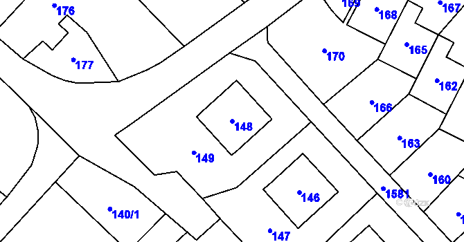 Parcela st. 148 v KÚ Sobotín, Katastrální mapa