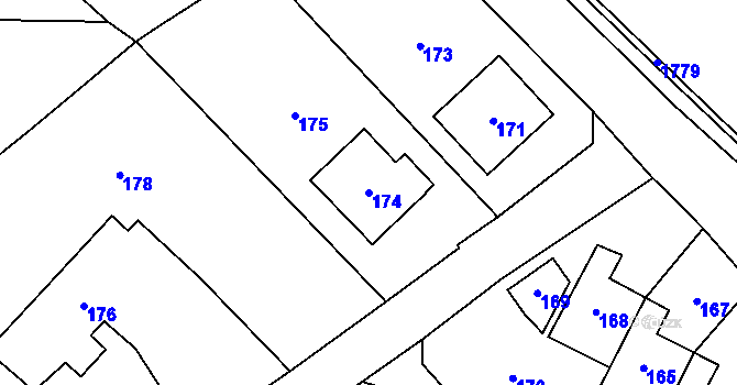 Parcela st. 174 v KÚ Sobotín, Katastrální mapa