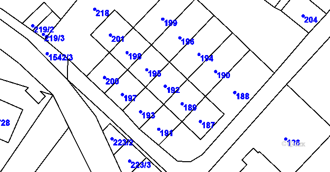 Parcela st. 192 v KÚ Sobotín, Katastrální mapa