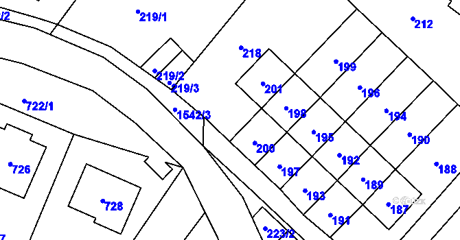 Parcela st. 203 v KÚ Sobotín, Katastrální mapa