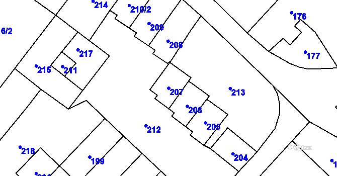 Parcela st. 207 v KÚ Sobotín, Katastrální mapa