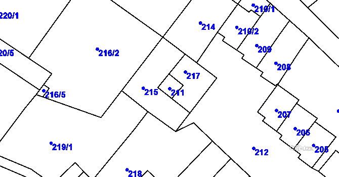 Parcela st. 211 v KÚ Sobotín, Katastrální mapa