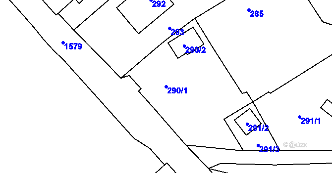 Parcela st. 290/1 v KÚ Sobotín, Katastrální mapa