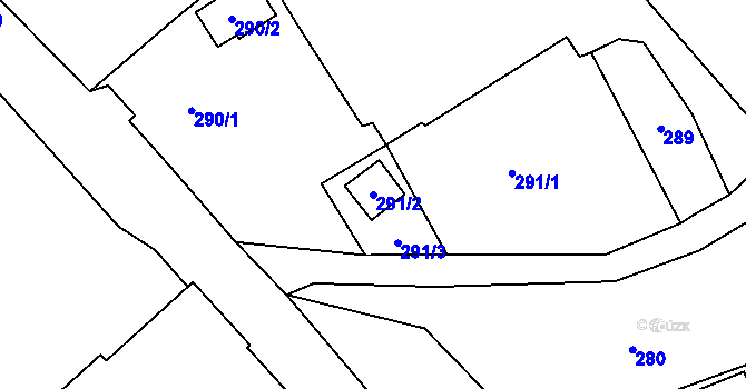 Parcela st. 291/2 v KÚ Sobotín, Katastrální mapa