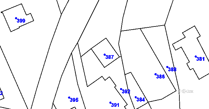 Parcela st. 387 v KÚ Sobotín, Katastrální mapa