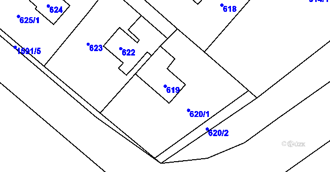 Parcela st. 619 v KÚ Sobotín, Katastrální mapa