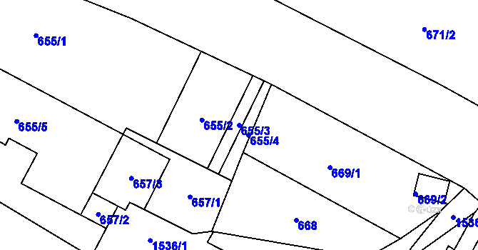 Parcela st. 655/3 v KÚ Sobotín, Katastrální mapa