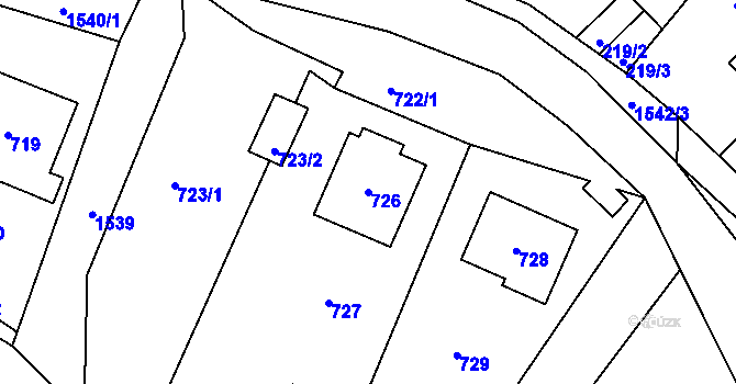 Parcela st. 726 v KÚ Sobotín, Katastrální mapa