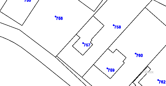 Parcela st. 757 v KÚ Sobotín, Katastrální mapa