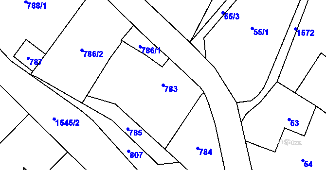 Parcela st. 783 v KÚ Sobotín, Katastrální mapa