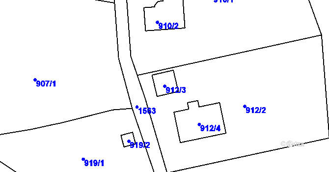 Parcela st. 912/3 v KÚ Sobotín, Katastrální mapa