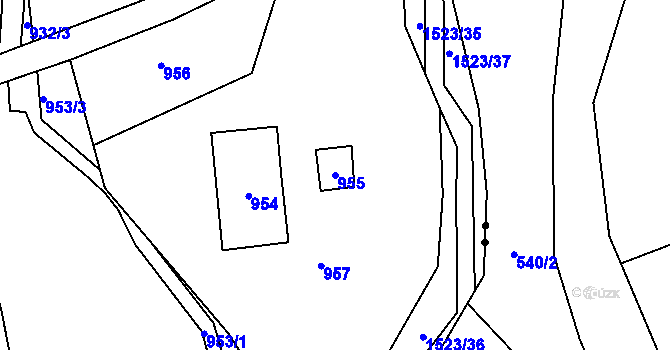 Parcela st. 955 v KÚ Sobotín, Katastrální mapa