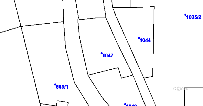 Parcela st. 1047 v KÚ Sobotín, Katastrální mapa