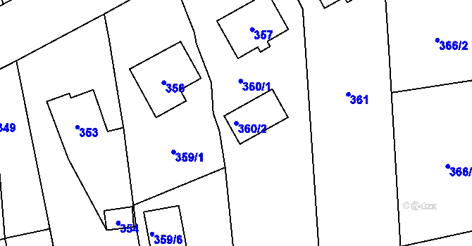 Parcela st. 360/2 v KÚ Sobotín, Katastrální mapa