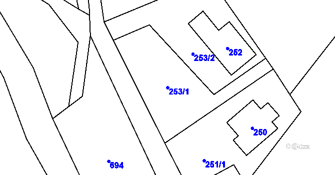 Parcela st. 253/1 v KÚ Sobotín, Katastrální mapa