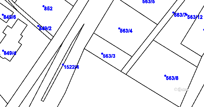 Parcela st. 563/3 v KÚ Sobotín, Katastrální mapa
