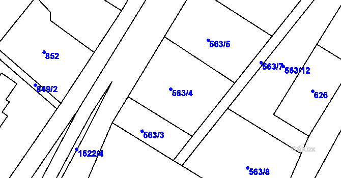 Parcela st. 563/4 v KÚ Sobotín, Katastrální mapa