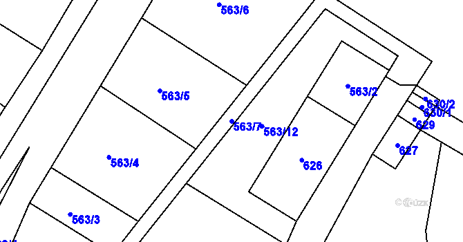 Parcela st. 563/7 v KÚ Sobotín, Katastrální mapa