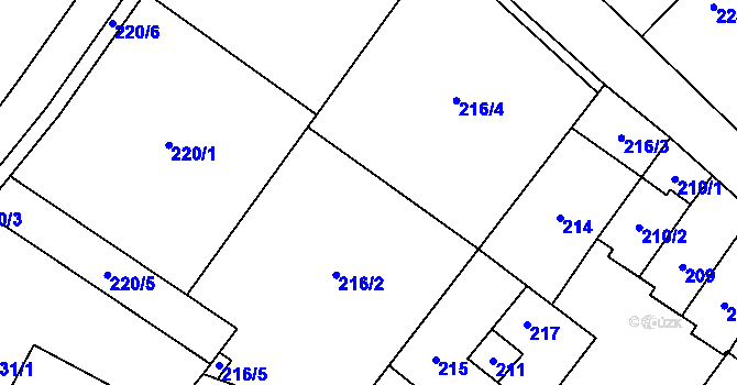 Parcela st. 216/1 v KÚ Sobotín, Katastrální mapa