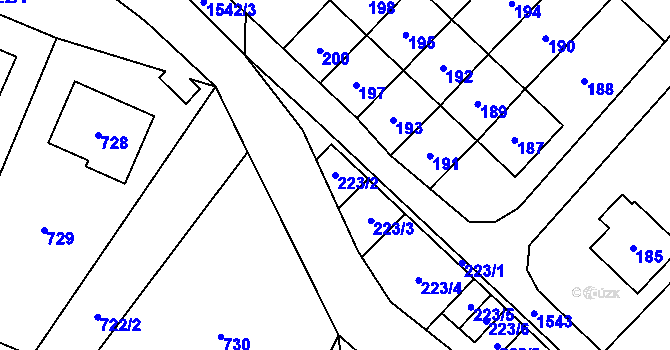 Parcela st. 223/2 v KÚ Sobotín, Katastrální mapa