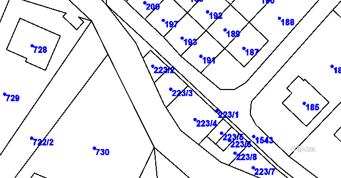 Parcela st. 223/3 v KÚ Sobotín, Katastrální mapa