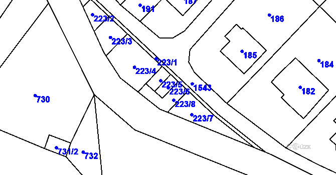 Parcela st. 223/6 v KÚ Sobotín, Katastrální mapa