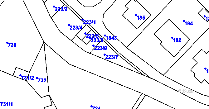 Parcela st. 223/7 v KÚ Sobotín, Katastrální mapa