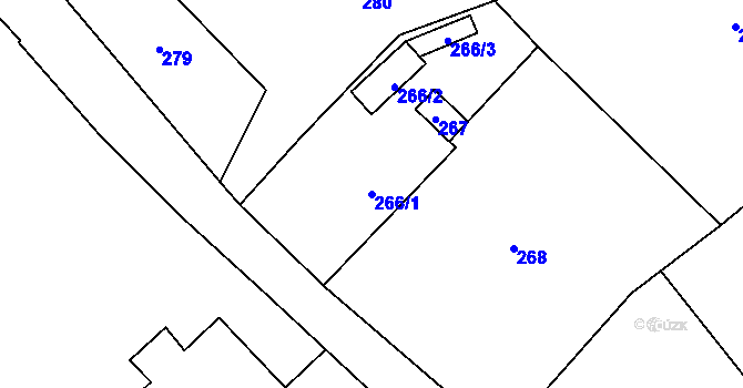 Parcela st. 266/1 v KÚ Sobotín, Katastrální mapa