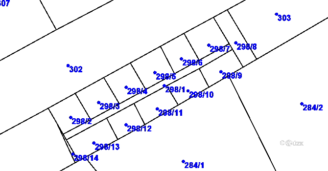 Parcela st. 298/1 v KÚ Sobotín, Katastrální mapa