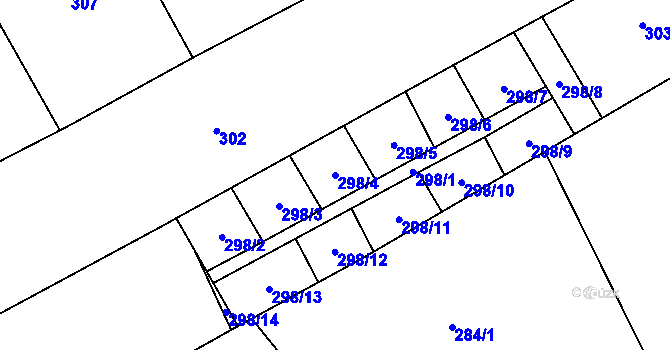 Parcela st. 298/4 v KÚ Sobotín, Katastrální mapa